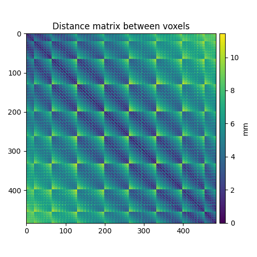 Distance matrix between voxels