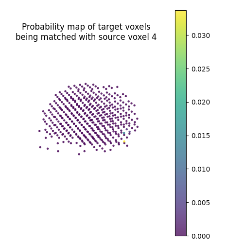 Probability map of target voxels being matched with source voxel 4